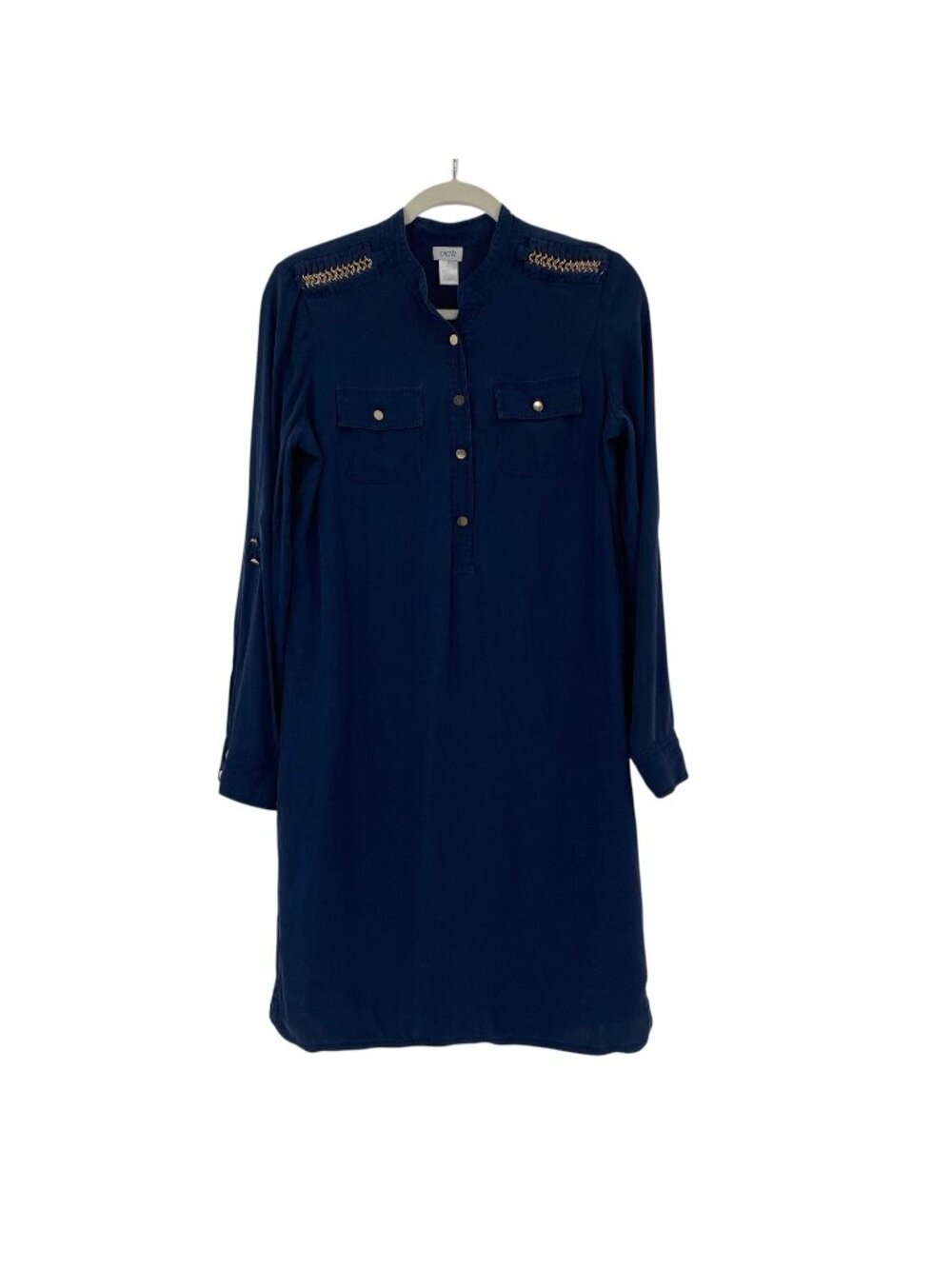 Cache Women’s Size M Navy Blue Military Dress Midi Silk Blend Utility NO BELT